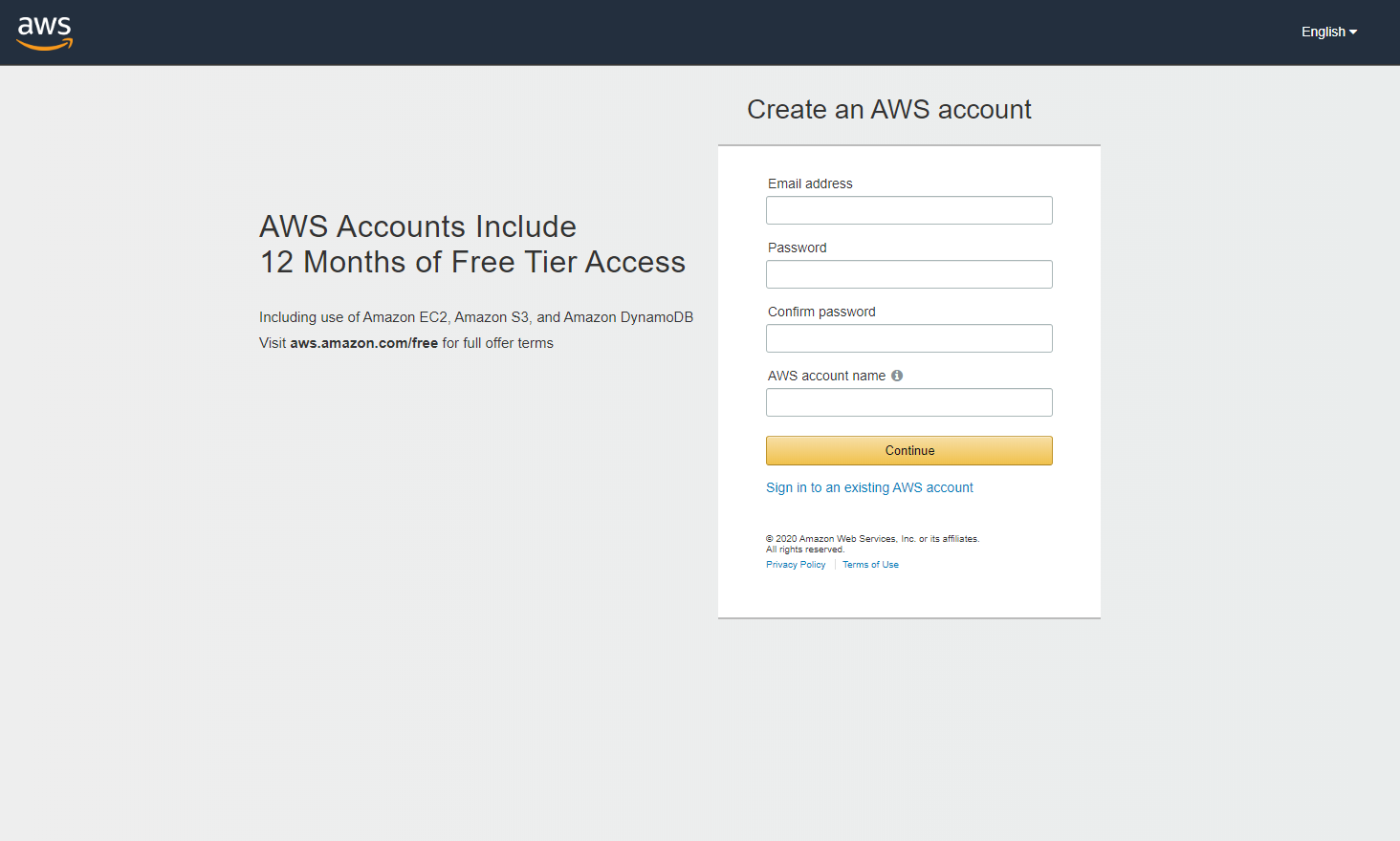 AWS create account