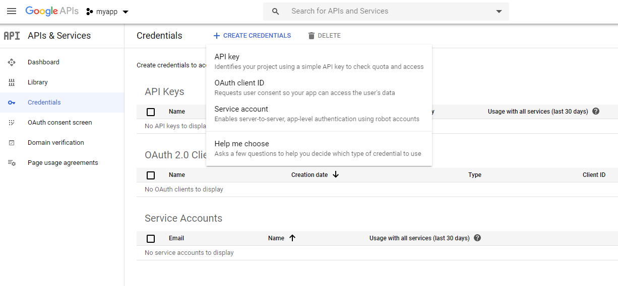 google oauth credentials