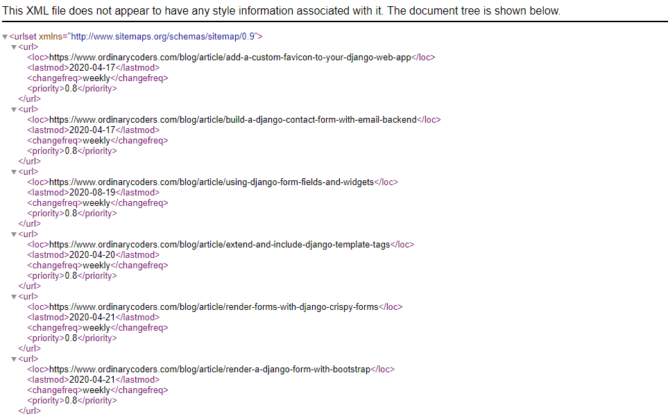 Sitemap in Django project