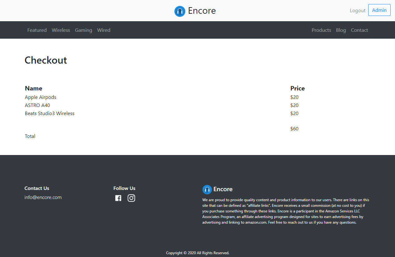 checkout page