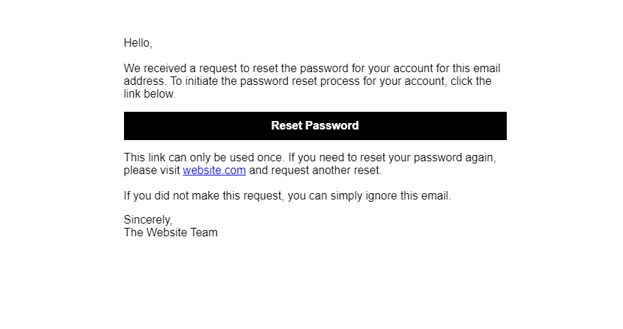 Reset Password email as an HTML template