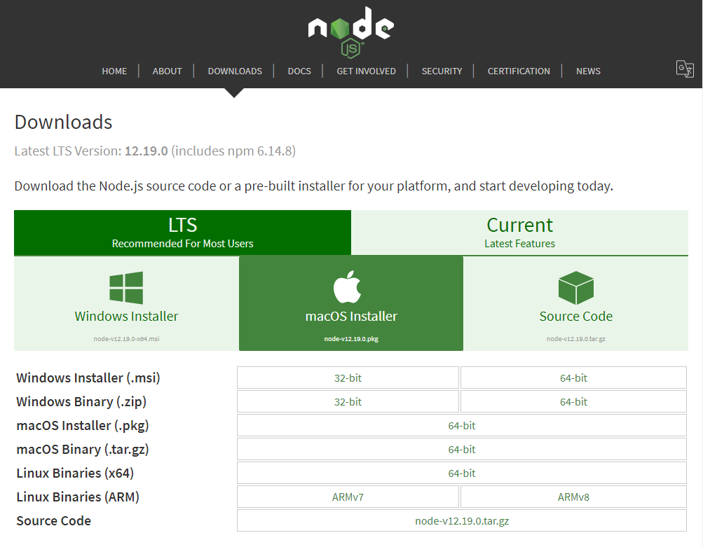 Nodejs macOS install