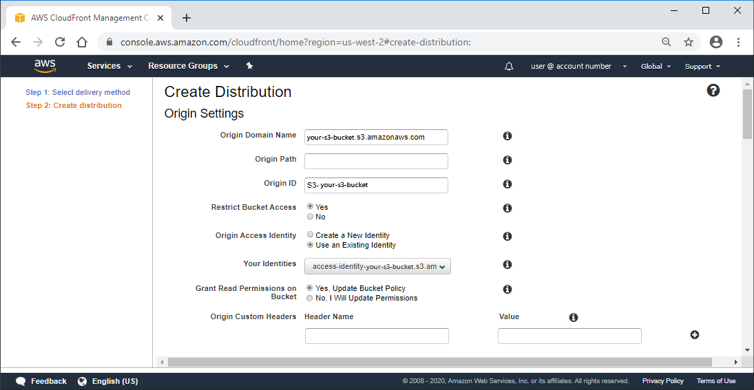 CloudFront origin settings