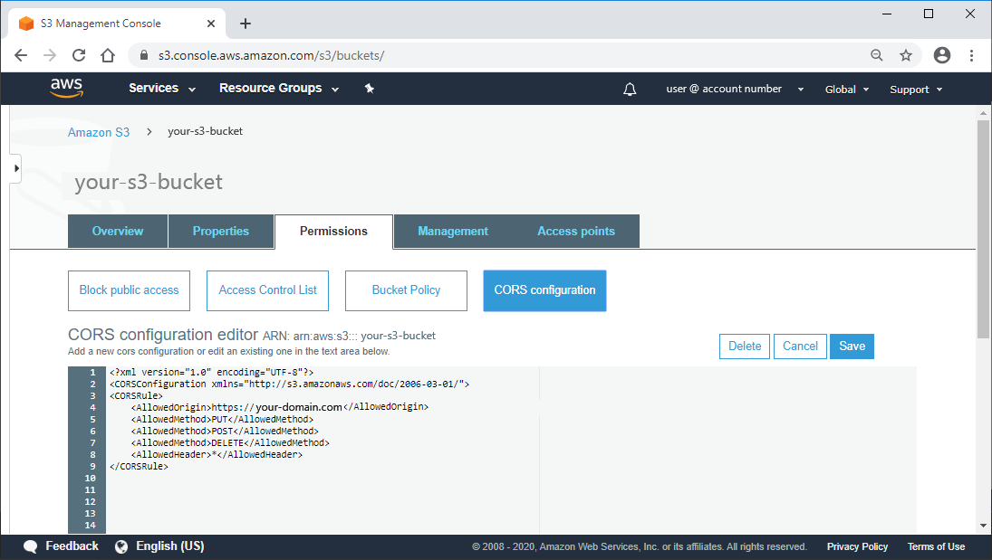 Add CORS to S3 bucket