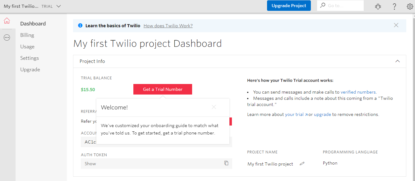 Twilio Dashboard