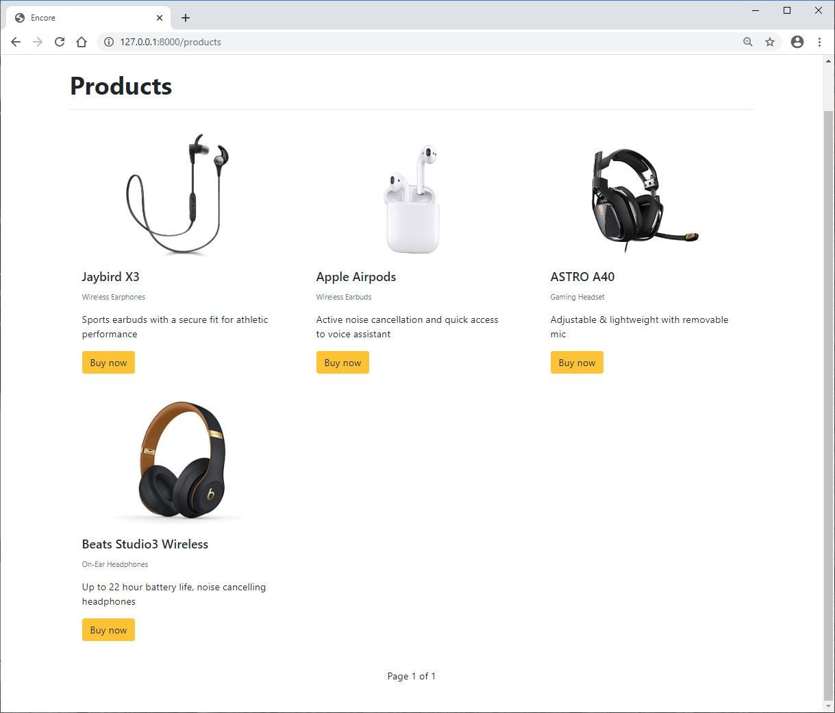 Products page pagination