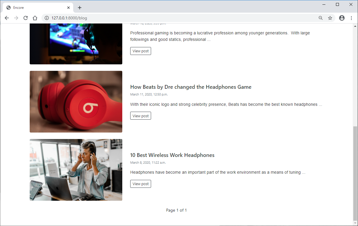 Blog page with pagination