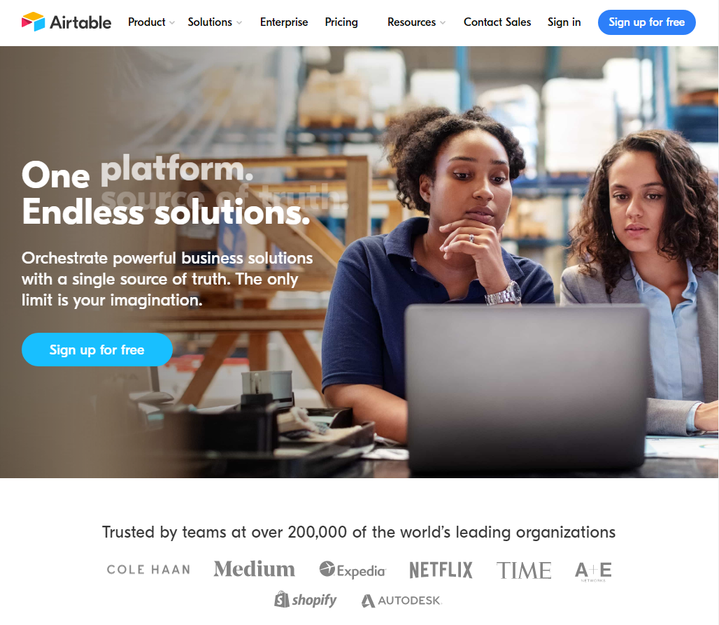 Airtable homepage