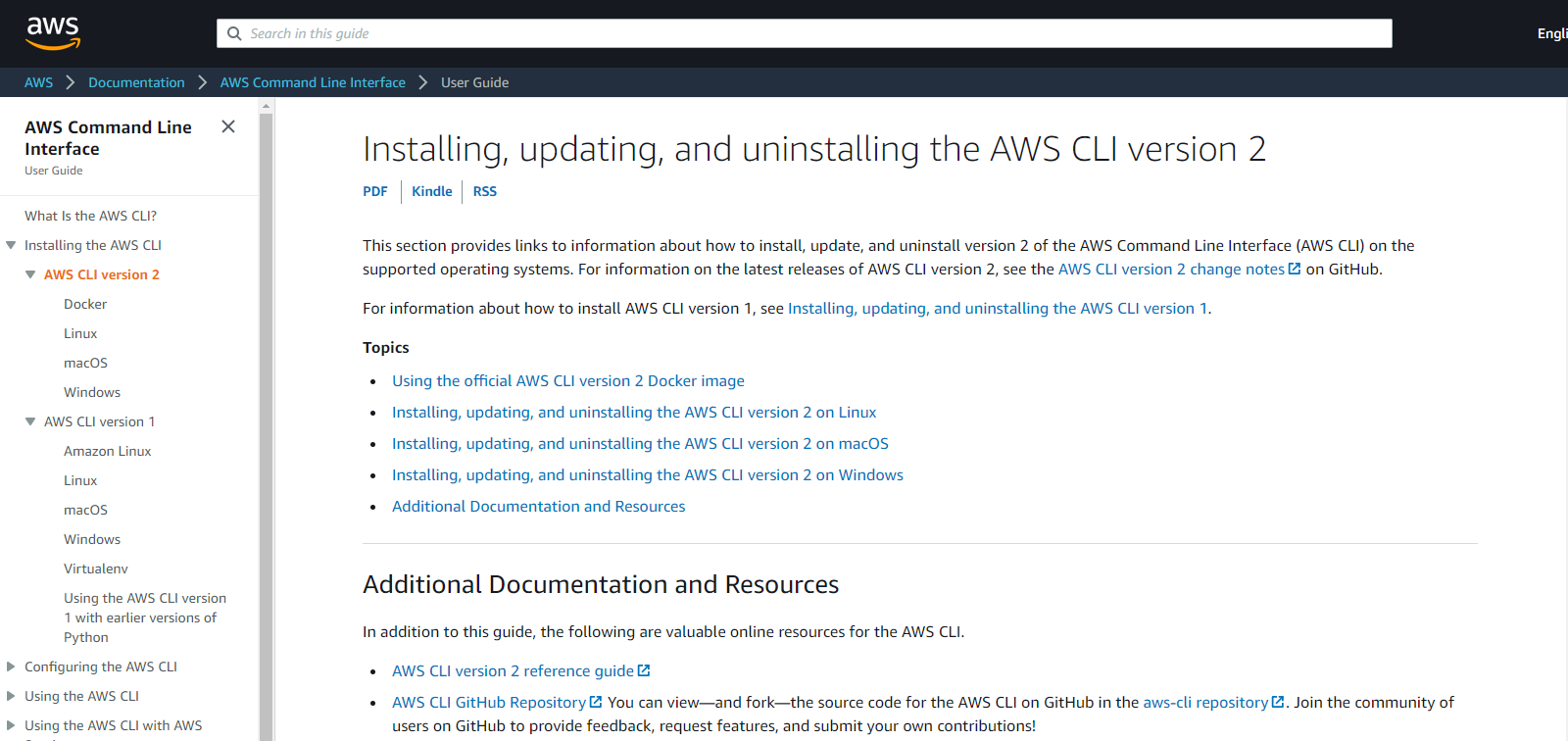 AWS CLI installation instructions