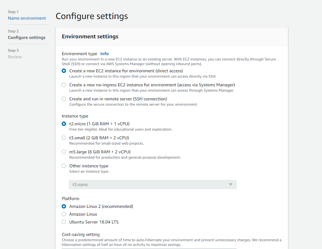 AWS Cloud9 Connfigurations