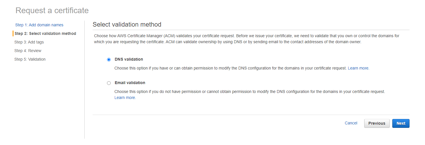 AWS DNS validation