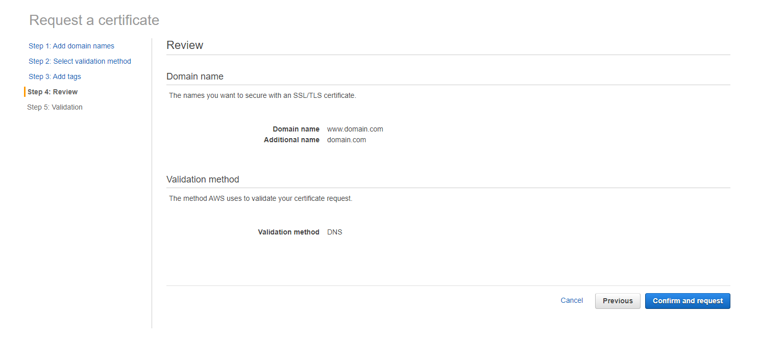 AWS review certificate selections