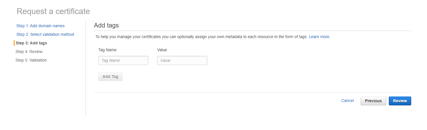 AWS tags added to AWS certificate