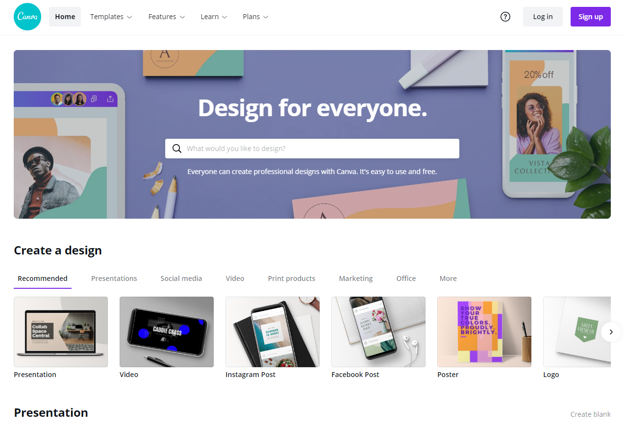 Canva Homepage