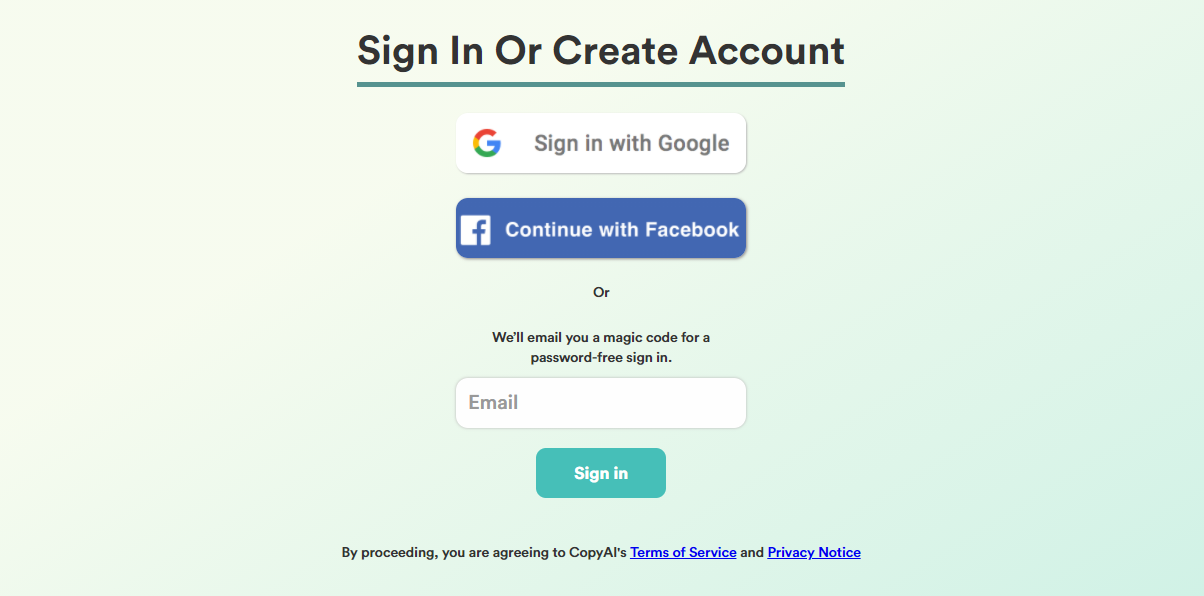 copy ai signup