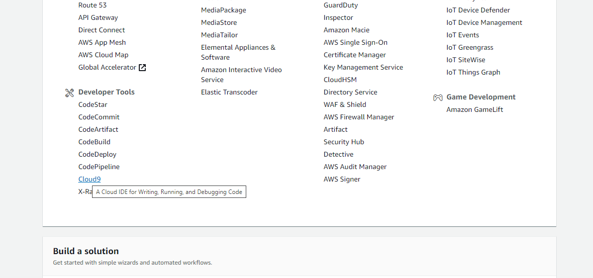 AWS find Cloud9 service