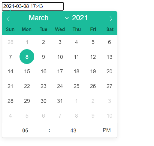 React datetime picker calendar and time