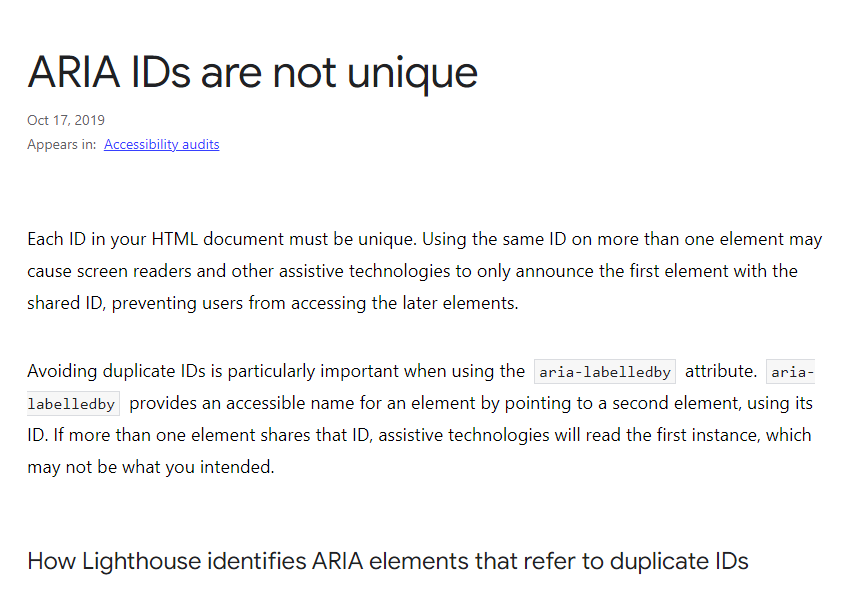 Google Lighthouse Accessibility Article