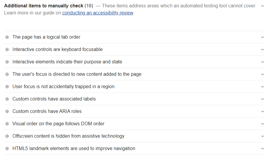 Manually Check accessibility for Google Lighthouse