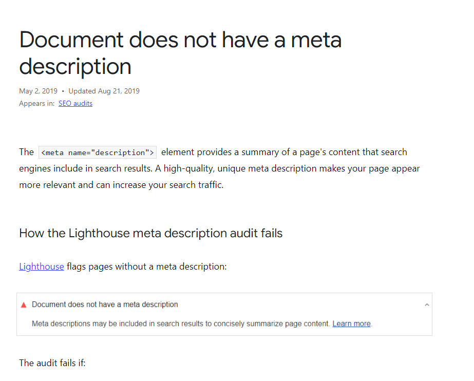 Google Lighthouse SEO article