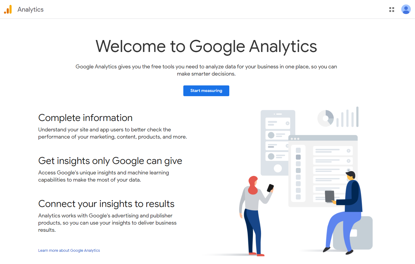 Google Analytics Start Page
