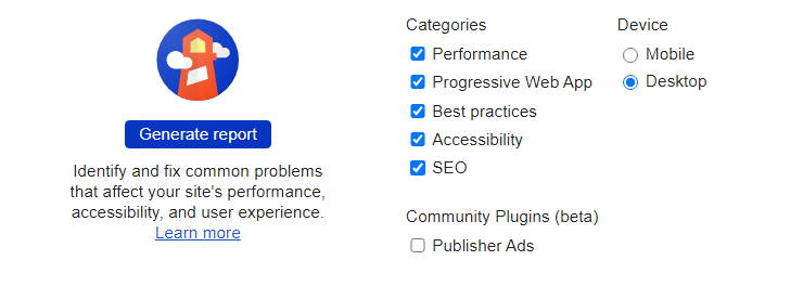 Google Lighthouse Categories and Devices