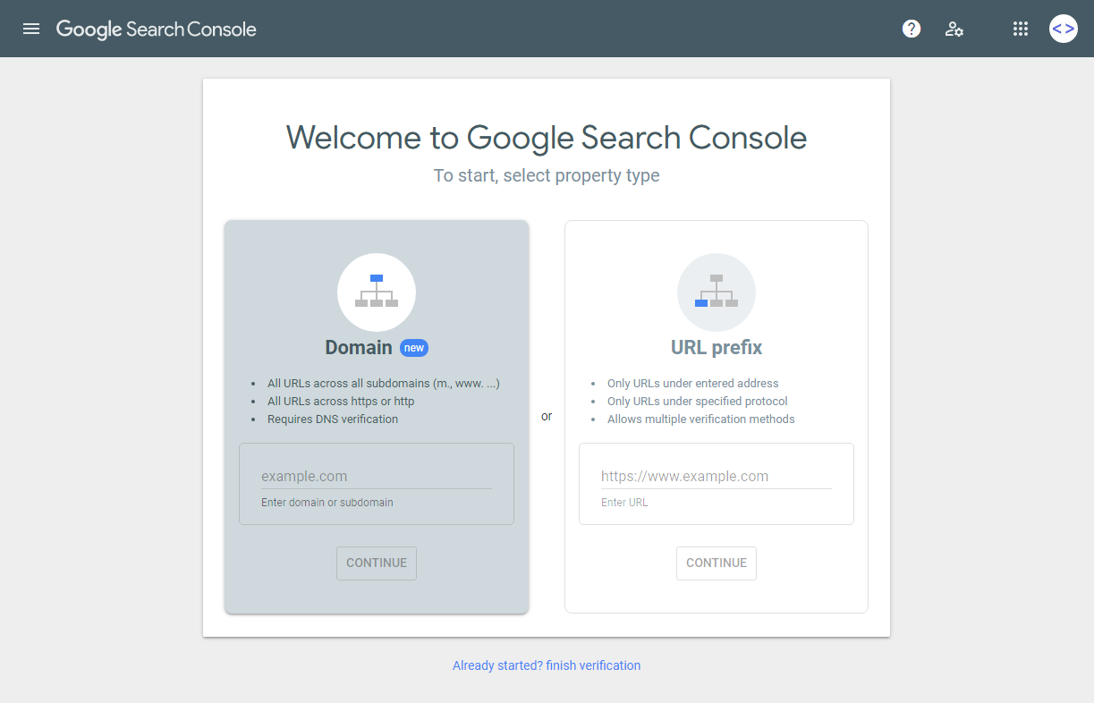 Google Search Console Sign Up Page