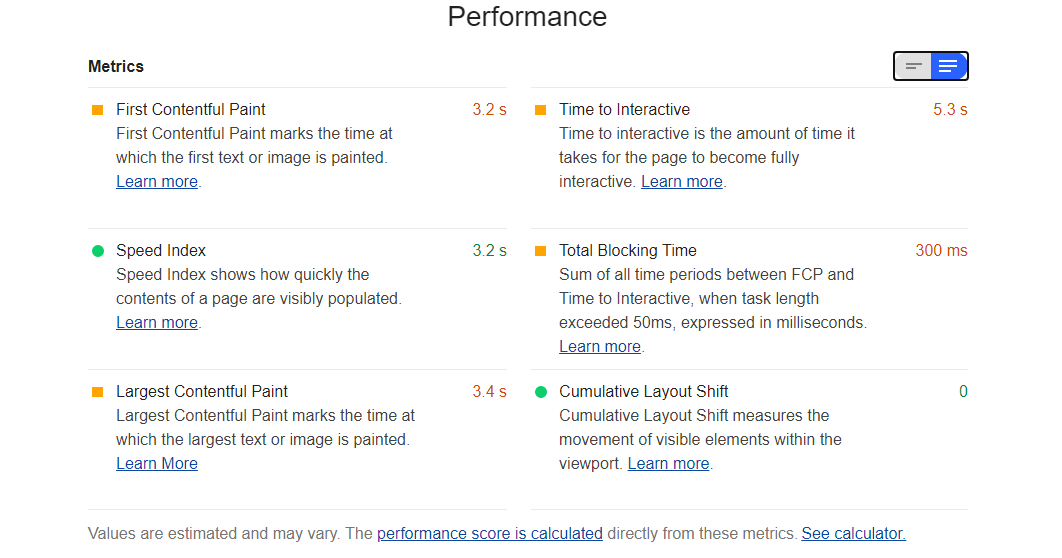 Google performance expanded text