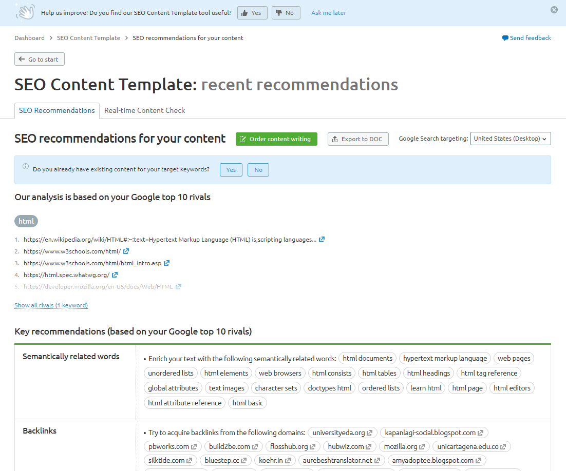 SEMrush Content Marketing Tool