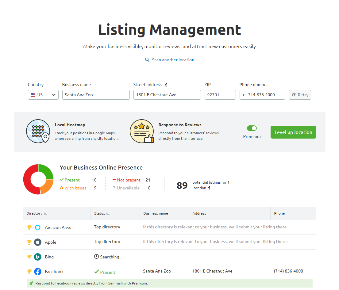 SEMrush Local SEO tool