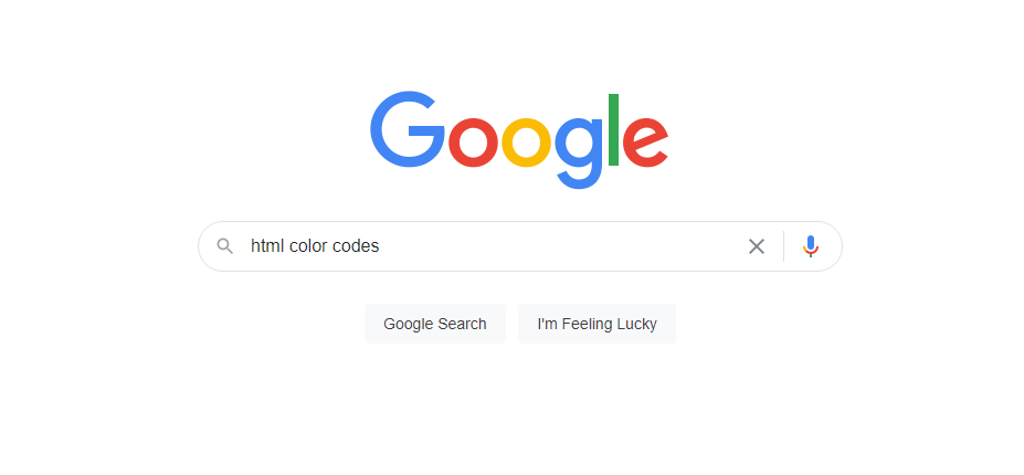 Google Search the query "html color codes"
