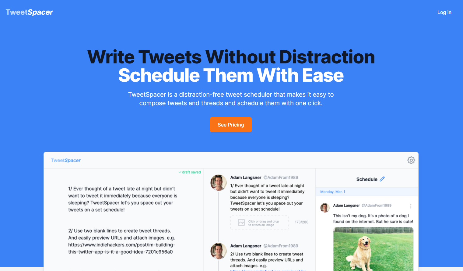 tweetspacer landing page