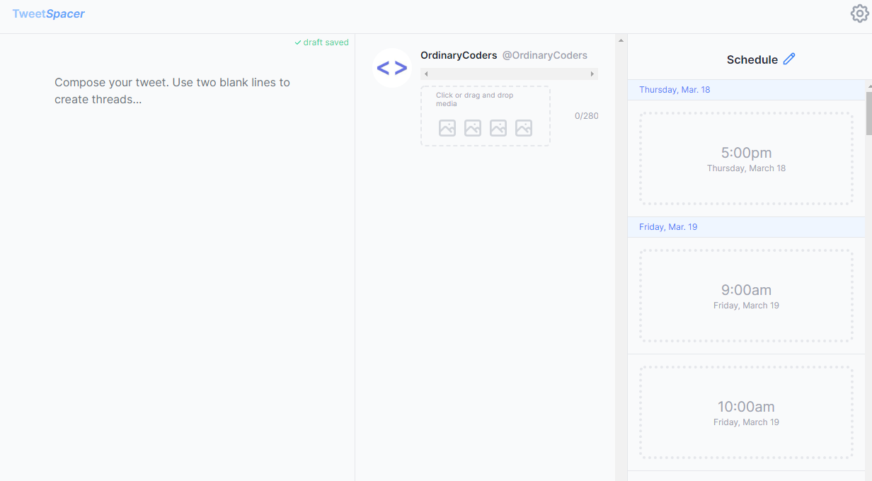 tweetspacer dashboard