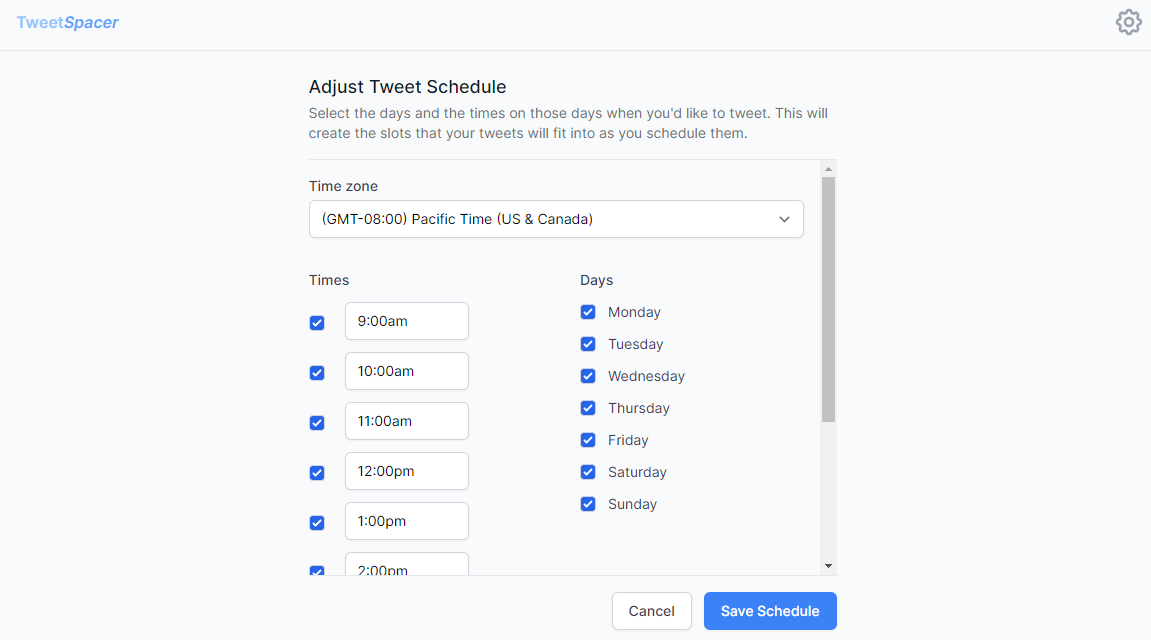 tweetspacer edit time slots