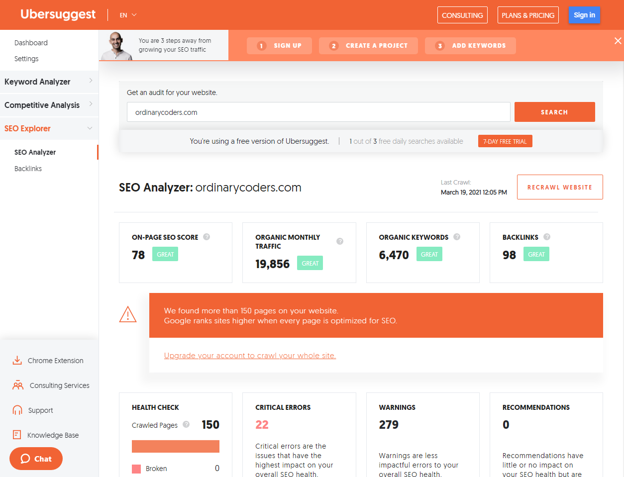 Ubersuggest SEO Explorer