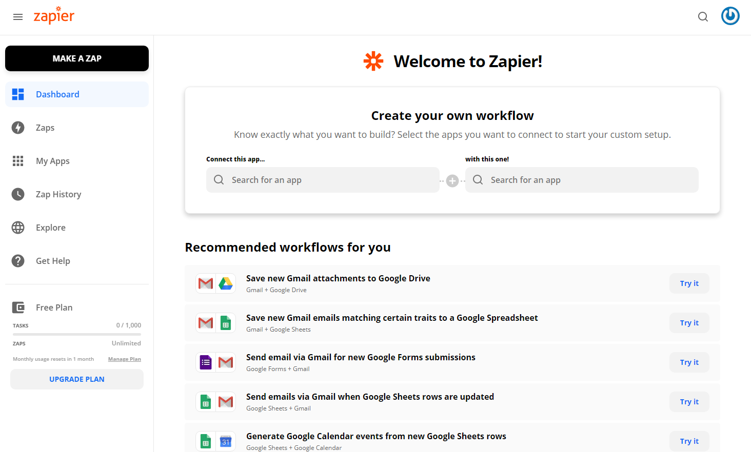 Zapier dashboard